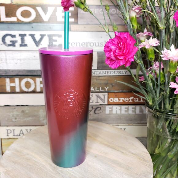 Starbucks Venti Gradient Pink Teal Cold Cup Tumbler New with Tags - Picture 1 of 10